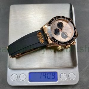 QF Factory ‘counterweight 140g’ Rolex Daytona 126515LN-0006 40mm Rose Gold Rubber Strap Pink Dial weights 140.9g