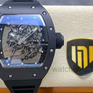 NEW Factory Richard Mille RM055 Bubba Watson 42.7mm Ceramic Black Rubber Strap Skeletonized Black Dial 1 Clean Factory Watch