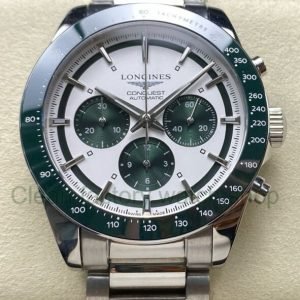 AF Factory Longines Conquest Chronograph L3.835.4.02.6 42mm Full Steel Strap Green Eyes White D Clean Factory Watch