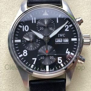 BLS Factory IWC Pilot Chronograph IW388111 41mm Leather Strap Arabic Numerals Black Dial 2 Clean Factory Watch