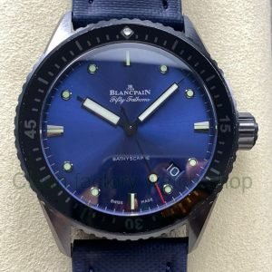 GF Factory Blancpain Fifty Fathoms Bathyscaphe 5000 0240 O52A 43mm Ceramic Textile Strap Blue Dial 8 Clean Factory Watch