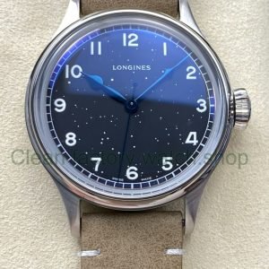 VC Factory Longines Heritage L28194932 38.5mm Steel Calf skin Strap Arabic Numerals Black Dial 9 Clean Factory Watch