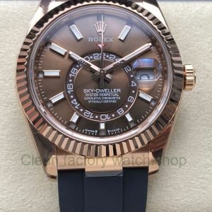 ZF Factory CounterWeight Rolex Sky Dweller 336235 0002 42mm Rose Gold OysterFlex Brown Dial 1 Clean Factory Watch
