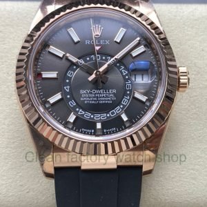 ZF Factory CounterWeight Rolex Sky Dweller 336235 0004 42mm Rose Gold OysterFlex Grey Dial 7 Clean Factory Watch