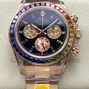 ZF Factory Rolex Daytona 116595RBOW 40mm Rose Gold Rainbow Bezel Diamond Black Dial 4 Clean Factory Watch