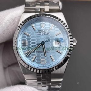 ES Factory Counterweight Rolex Land Dweller 40 127336 0001 40mm Full Platinum Blue Ice Dial 7 1 Clean Factory Watch