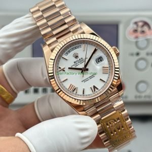 PPM Factory Counterweight Rolex Day Date 228235 0032 40mm Full Rose Gold Roman Number White Clean Factory Watch