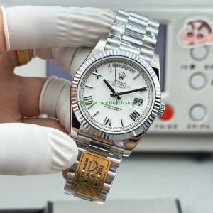 PPM Factory Counterweight Rolex Day Date 228239 0046 40mm White Gold Roman Numerals White Dial 10 Clean Factory Watch